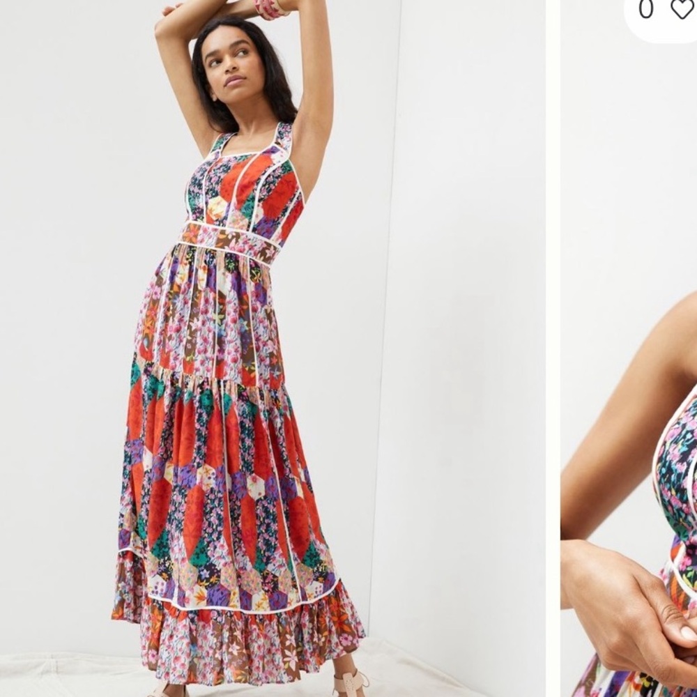 Anthropologie Floral Patchwork Maxi Dress in Red, Purple, Green
